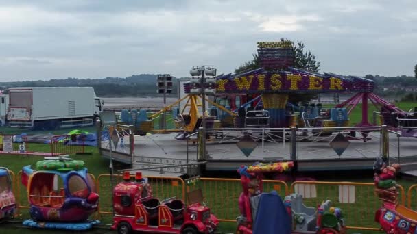 Töm Mulen Brittisk Nöjespark Antenn Utsikt Öde Funfair Rider Låg — Stockvideo