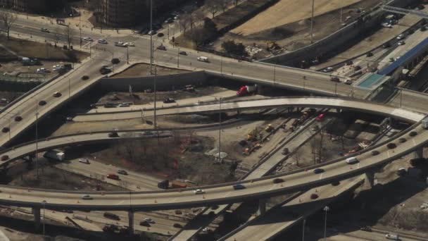 Dagelijks Autoverkeer Complex Highway Freeway Intersection Interchange Overpass Amerikaanse Voorsteden — Stockvideo