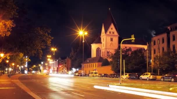 Długa Ekspozycja Timelapse Ulicy Samochodów Lekkich Uderzeń Wodzie Kolońskiej Maria — Wideo stockowe