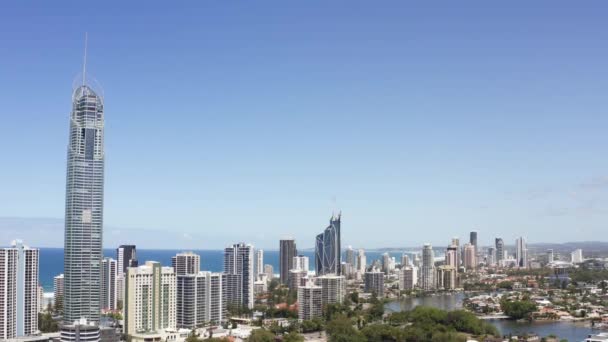 Surfers Paradise City Pejzaż Gold Coast Szeroki Strzał Powietrza — Wideo stockowe