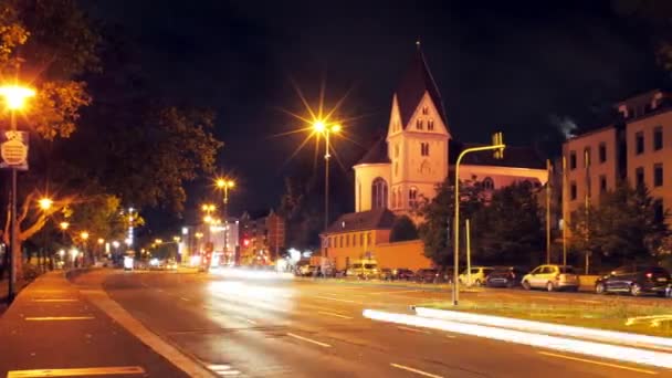 Larga Exposición Timelapse Una Calle Con Coches Trazos Ligeros Colonia — Vídeo de stock