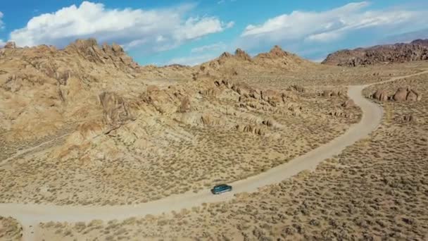 Dark Van Moving Desert Road Tracking Drone Aerial View Vehicle — Stockvideo