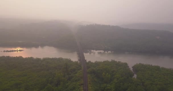 印度南果阿塔尔波纳河上的特莱斯顿桥 森林覆盖着薄雾 — 图库视频影像