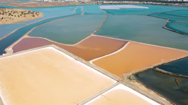 Aerial View Of Colorful Minerals At Salt Pan In Portugal.