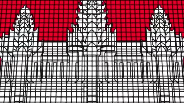 Bandera Camboya Animada Pixel Grid Style Technology Background — Vídeo de stock