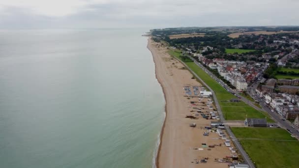 Imagens Drones Alta Altitude Praia Seixos Deal Kent Reino Unido — Vídeo de Stock