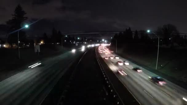 Time Lapse Night Time North South Traffic Washington State Overpass — Stock Video