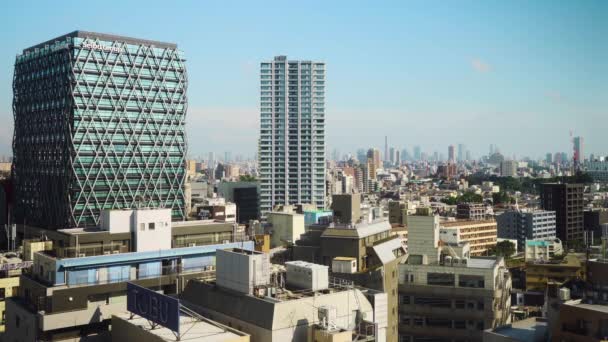 Panoramautsikt Över Tokyo Skyline Med Tätt Packade Byggnader Solig Eftermiddag — Stockvideo