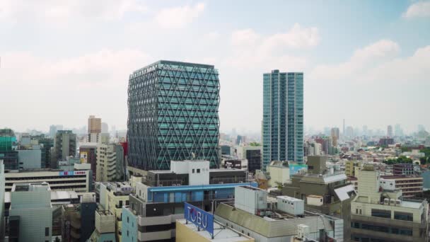 Πανοραμική Θέα Του Ορίζοντα Της Πόλης Του Τόκιο Συνδυασμό Κτιρίων — Αρχείο Βίντεο
