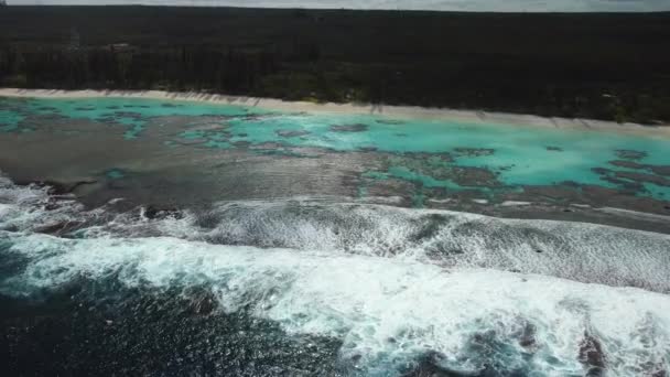 Vue Aérienne Vagues Brisant Dessus Récif Sur Plage Isolée Yejele — Video