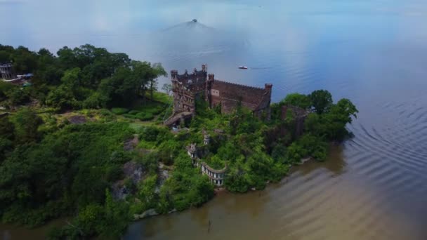 Grande Drone Aereo Filmato Cinematografico Castello Bannerman Nord New York — Video Stock