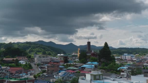 Luftaufnahme Eines Ländlichen Dorfes Einem Bewölkten Tag Geumsan Gun Südkorea — Stockvideo