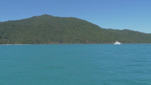 Panoramautsikt Över Lummiga Gröna Berget Vid Kusten Sågverk Bay Whitsunday — Stockvideo