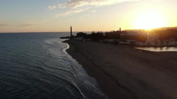 Sun Setting Beautiful Island Maspalomas Amazing Aerial Drone View City — Stock Video