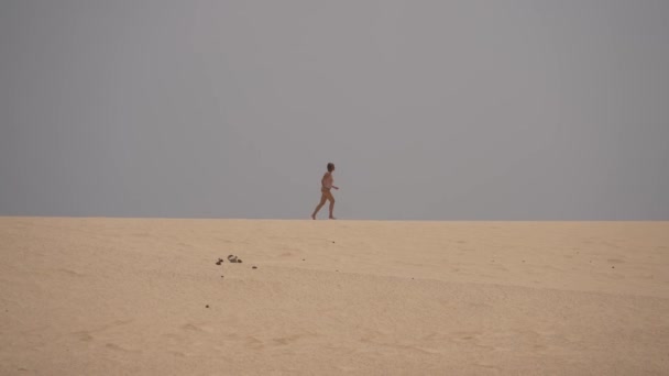 Över Vulkaniska Sanddyner Och Känna Friheten Fuerteventura Kanariefågel — Stockvideo