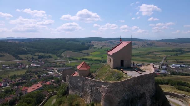 Clip Volando Sobre Castillo Medieval Zona Rupea Rumania — Vídeos de Stock