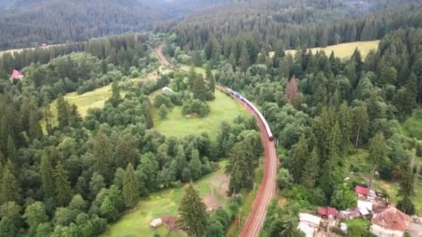 Aerial Top View Scenic Mountain Range Landscape Railway Track Busteni — Stock Video