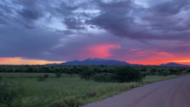 Pôr Sol Sonoita Arizona Montanhas Santa Rita Distância Direita — Vídeo de Stock