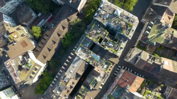Birds Eye Aerial View Flying Predigerkirche Church Zurich Famous Old — Stock Video