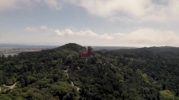 Sintra Tepeleri Nin Panoramik Görüntüsü Pena Sarayı Nın Tarihi Anıtına — Stok video