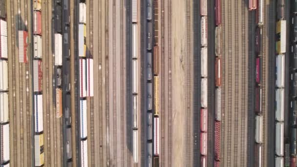 Cool Overhead Shot Rail Cars Tracks Siding — Stock Video