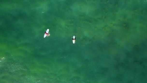 Drone Surfistas Lapso Tempo Aéreo Banco Areia Limpar Oceano Pacífico — Vídeo de Stock