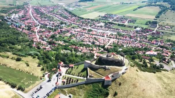 Αεροφωτογραφία Της Μεσαιωνικής Ακρόπολης Της Rupea Στη Ρουμανία Μεσαιωνικό Φρούριο — Αρχείο Βίντεο