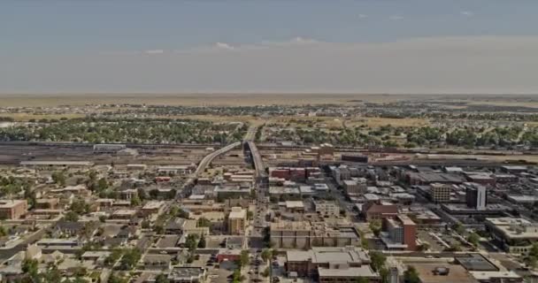 Cheyenne Wyoming Aerial Birdseye Ver Drone Volando Hacia Patio Ferroviario — Vídeos de Stock