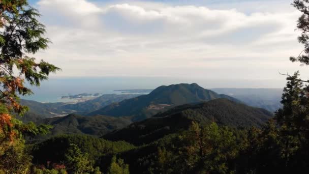Drone Aéreo Colinas Arborizadas Perto Costa Kumano Kodo Japão — Vídeo de Stock