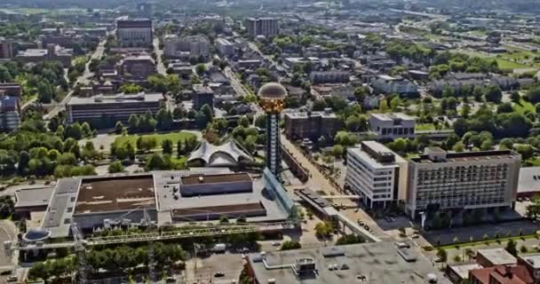 Knoxville Tennessee Aerial Birdseye View Sunsphere World Fair Park Tilt — Vídeos de Stock