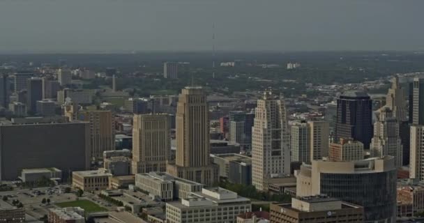 Panorama Kansas Missouri Aerial V19 Lewy Rzut Centrum Miasta Stacji — Wideo stockowe