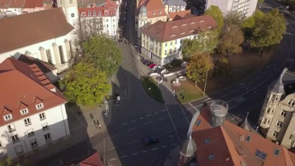 Ptaki Lotnicze Oko Nad Miastem Erfurt Kompleksu Mieszkalnego Starego Miasta — Wideo stockowe