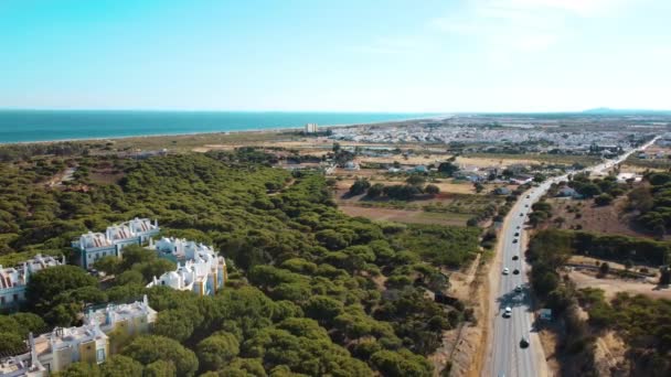 Vista Panoramica Praia Verde Con Città Altura Sullo Sfondo Portogallo — Video Stock