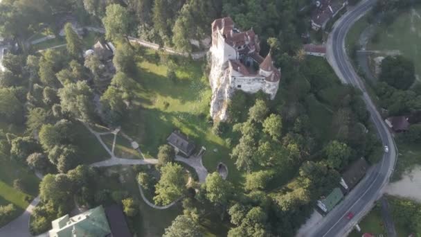 Castillo Drácula Bran Transilvania Rumania Vista Aérea Única — Vídeos de Stock