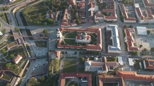 Overhead Shot Alba Iulia Fortress Michael Reunification Cathedrals Romania — Stock Video