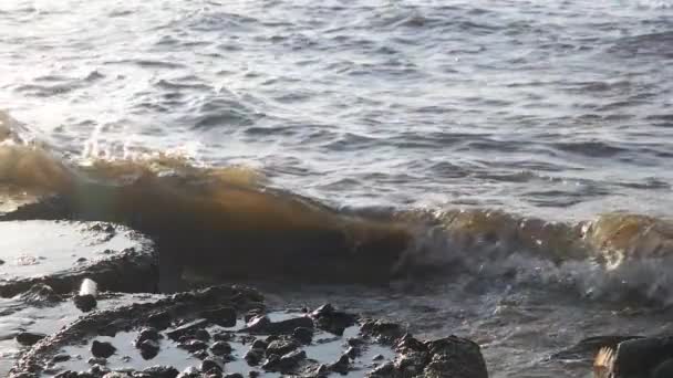 Κλείσιμο Αργή Κίνηση Κύματα Του Ωκεανού Κύμα Φράγμα Παραλία — Αρχείο Βίντεο