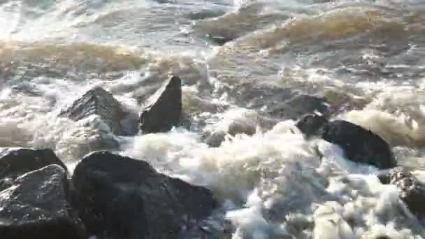 Près Barrière Côtière Frappée Par Les Vagues Montantes — Video