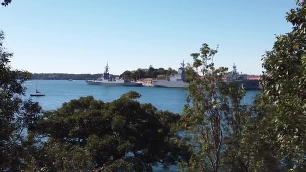 Flottans Fartyg Ankrade Vid Hamnen Potts Point Sydney New South — Stockvideo