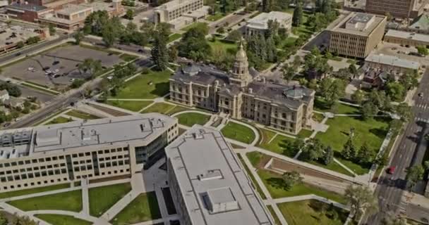 Cheyenne Wyoming Luchtfoto Panoramisch Uitzicht State Capitol Gebouw Het Centrum — Stockvideo