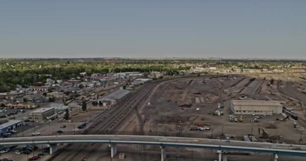 Cheyenne Wyoming Aerial Rundschwenk Aufnahme Die Den Rangierbahnhof Und Das — Stockvideo