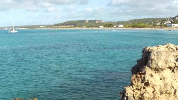 Wide Distant View Son Bou Beach Longest Menorca Clear Calm — Stock Video