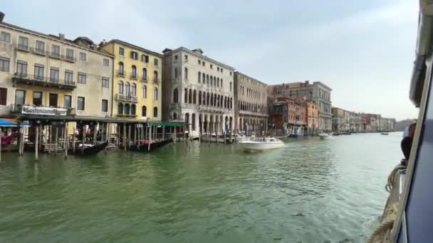 Turister Privat Båt Sightseeing Segling Canal Grande Venedig Italien Waterfront — Stockvideo