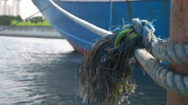 Close Leash Ship Pier — Stock Video