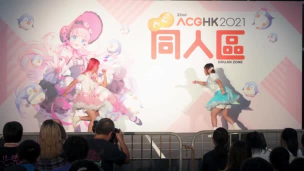 Los Participantes Disfrazados Cosplayers Bailan Cantan Durante Evento Exhibición Anicom — Vídeos de Stock