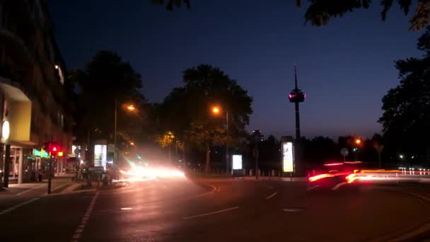Longa Exposição Timelapse Uma Rua Com Carros Traços Luz Colônia — Vídeo de Stock
