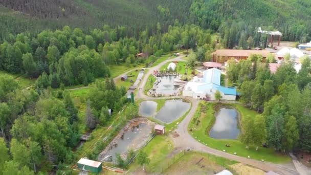 Drone Video Piscina Geotérmica Chena Hot Springs Resort Cerca Fairbanks — Vídeos de Stock