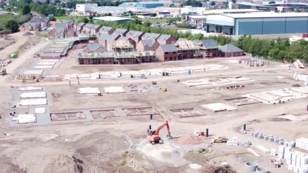 British Town Housing Development Working Foundation Construction Site Aerial View — Stock Video