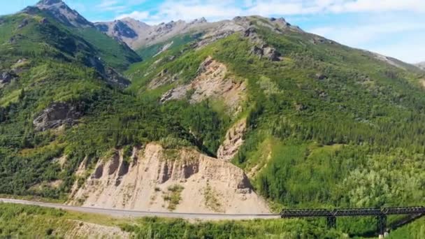 Drone Video Van Denali Park Village Langs Nenana Rivier George — Stockvideo