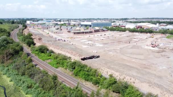 Town Housing Development Working Foundation Construction Site Aerial View Slow — Stock Video