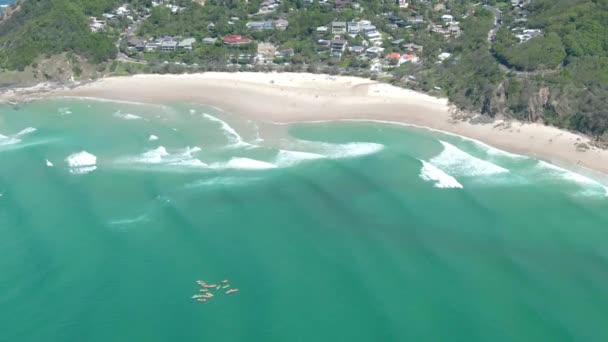 Brett Drönarfoto Hav Och Bakgrunden Wategos Beach Byron Bay Australien — Stockvideo